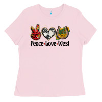 Bubblegum Pink peace love west Ladies Tee - BarkalooDesign