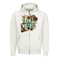 Oatmeal Heather Love boots hat western Cowboy Zipper Hoodie - HowdyJamesFarm