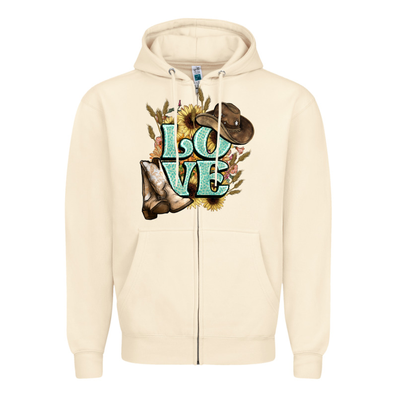 Love Boots Hat Western Cowboy Zipper Hoodie by HowdyJamesFarm | Teevron