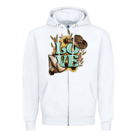 White Love boots hat western Cowboy Zipper Hoodie - HowdyJamesFarm