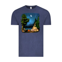 Vintage Denim Night Glamping Camp With Wine Vintage Tee - BundleAndBundleShop