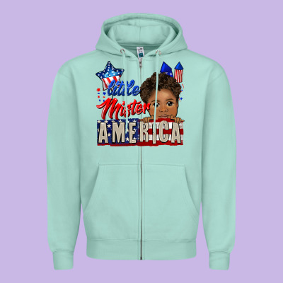 Little Mister America Black Boy Zipper Hoodie Designed By Cowgirlartshop