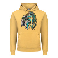 Vintage Mustard western indian headdress with skull Vintage Hoodie - RanaPortraitStore