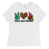 White peace love rooster Ladies Tee - BarkalooDesign