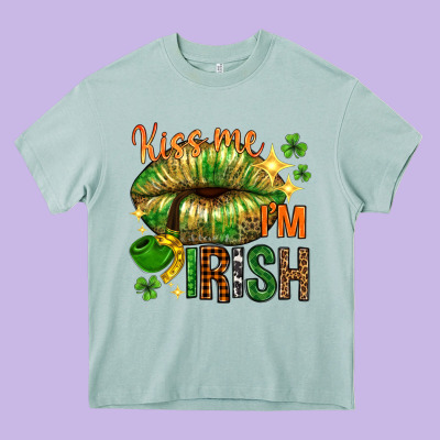 Kiss Me Im Irish With Lip Heavy Core Tee Designed By Nancycooperartshop