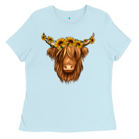 Baby Blue sunflower headband highland cow Ladies Tee - Jasminsmagicworld