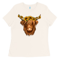 Bone sunflower headband highland cow Ladies Tee - Jasminsmagicworld