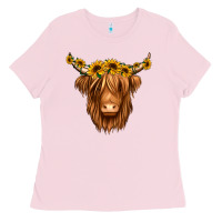 Bubblegum Pink sunflower headband highland cow Ladies Tee - Jasminsmagicworld