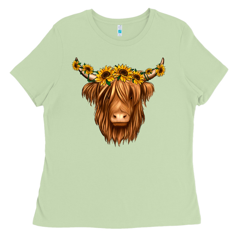 Sunflower Headband Highland Cow Ladies Tee by Jasminsmagicworld | Teevron
