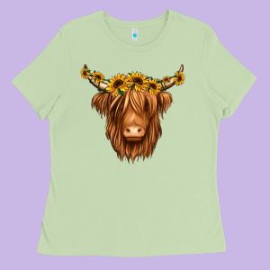 Sunflower Headband Highland Cow Ladies Tee Designed By Jasminsmagicworld