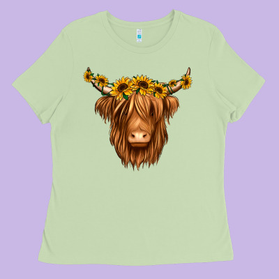 Sunflower Headband Highland Cow Ladies Tee Designed By Jasminsmagicworld