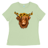 Matcha sunflower headband highland cow Ladies Tee - Jasminsmagicworld