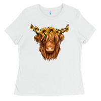 White sunflower headband highland cow Ladies Tee - Jasminsmagicworld
