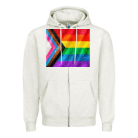 Oatmeal Heather Pride flag Zipper Hoodie - CowGirlArtShop