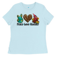 Baby Blue peace love rooster Ladies Tee - BarkalooDesign