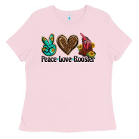 Bubblegum Pink peace love rooster Ladies Tee - BarkalooDesign