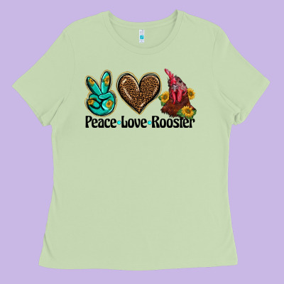 Peace Love Rooster Ladies Tee Designed By Barkaloodesign