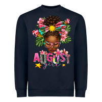 Navy August Girl Afro Woman Summer Heavyweight Sweatshirt - texasbilliewilder