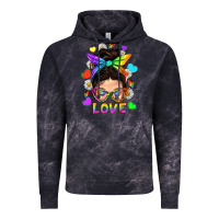 Cloud Black LGBTQ+ Messy Bun Mum Love With Hearts Vintage Hoodie - BundleAndBundleShop