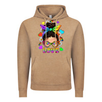 Vintage Coffee LGBTQ+ Messy Bun Mum Love With Hearts Vintage Hoodie - BundleAndBundleShop