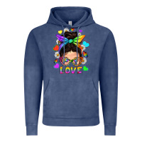 Vintage Denim LGBTQ+ Messy Bun Mum Love With Hearts Vintage Hoodie - BundleAndBundleShop