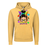 Vintage Mustard LGBTQ+ Messy Bun Mum Love With Hearts Vintage Hoodie - BundleAndBundleShop