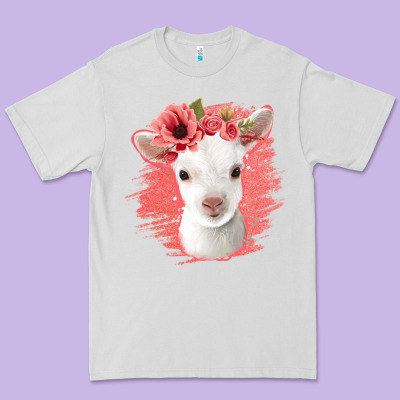 Floral Baby Goat Premium Tee Designed By Jasminsmagicworld