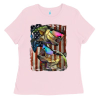 Bubblegum Pink American Flag With Bass Fish Ladies Tee - LillyAllenDesigns