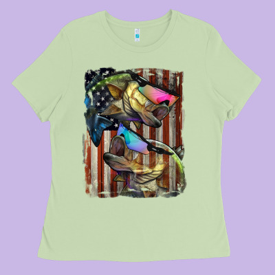 American Flag With Bass Fish Ladies Tee Designed By Lillyallendesigns
