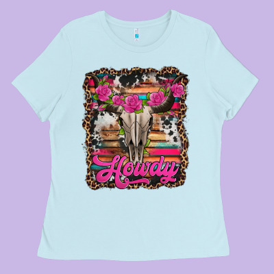 Howdy Valentine's Day Bull Skull Ladies Tee Designed By Jasminsmagicworld