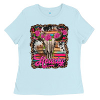Baby Blue howdy valentine's day bull skull Ladies Tee - Jasminsmagicworld