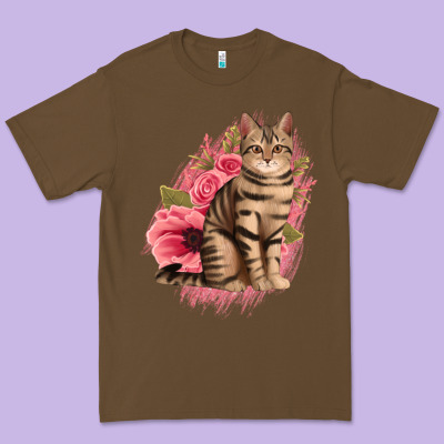 Floral Cat Premium Tee Designed By Jasminsmagicworld