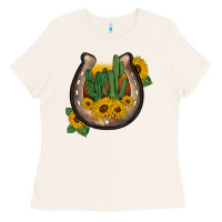 Bone western horseshoe sunflower cactus Ladies Tee - BarkalooDesign