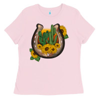 Bubblegum Pink western horseshoe sunflower cactus Ladies Tee - BarkalooDesign