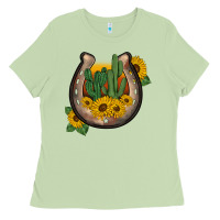 Matcha western horseshoe sunflower cactus Ladies Tee - BarkalooDesign