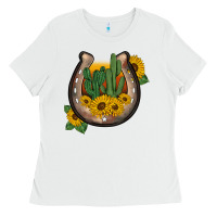 White western horseshoe sunflower cactus Ladies Tee - BarkalooDesign