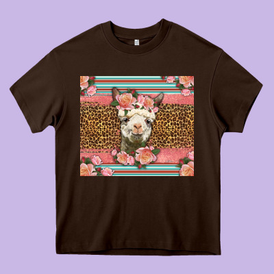Llama And Roses Glitter Heavy Core Tee Designed By Lillyallendesigns