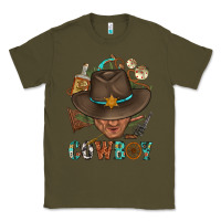 Army Green Western Cowboy Portrait With Cactus Classic Tee - BundleAndBundleShop