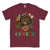 Burgundy Western Cowboy Portrait With Cactus Classic Tee - BundleAndBundleShop