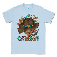 Dusty Blue Western Cowboy Portrait With Cactus Classic Tee - BundleAndBundleShop