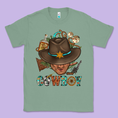 Western Cowboy Portrait With Cactus Classic Tee Designed By Bundleandbundleshop