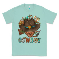 Seafoam Western Cowboy Portrait With Cactus Classic Tee - BundleAndBundleShop