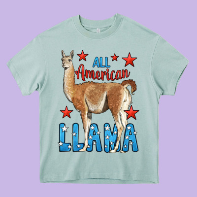 All American Llama Heavy Core Tee Designed By Lillyallendesigns
