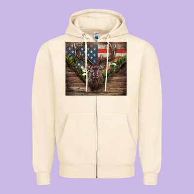 Usa Deer Hunting Zipper Hoodie Designed By Cowgirlartshop