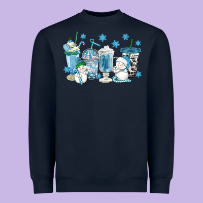 Winter Snowman Coffee Cups Heavyweight Sweatshirt Designed By Texasbilliewilder