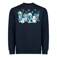 Navy winter snowman coffee cups Heavyweight Sweatshirt - texasbilliewilder