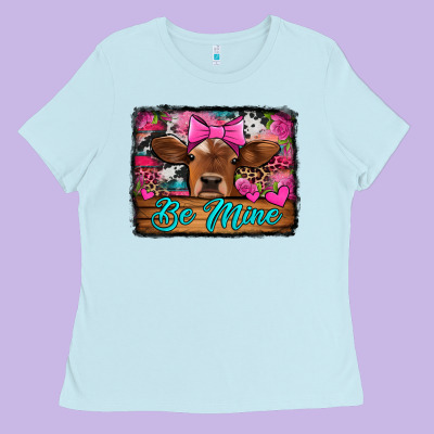 Be Mine Valentine's Day Cow Ladies Tee Designed By Jasminsmagicworld