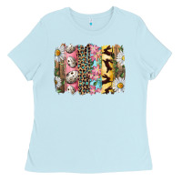 Baby Blue Easter Brushstroke With Quail Eggs Daisy And Bunny Ladies Tee - RanaPortraitStore