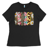 Black Easter Brushstroke With Quail Eggs Daisy And Bunny Ladies Tee - RanaPortraitStore