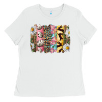 White Easter Brushstroke With Quail Eggs Daisy And Bunny Ladies Tee - RanaPortraitStore